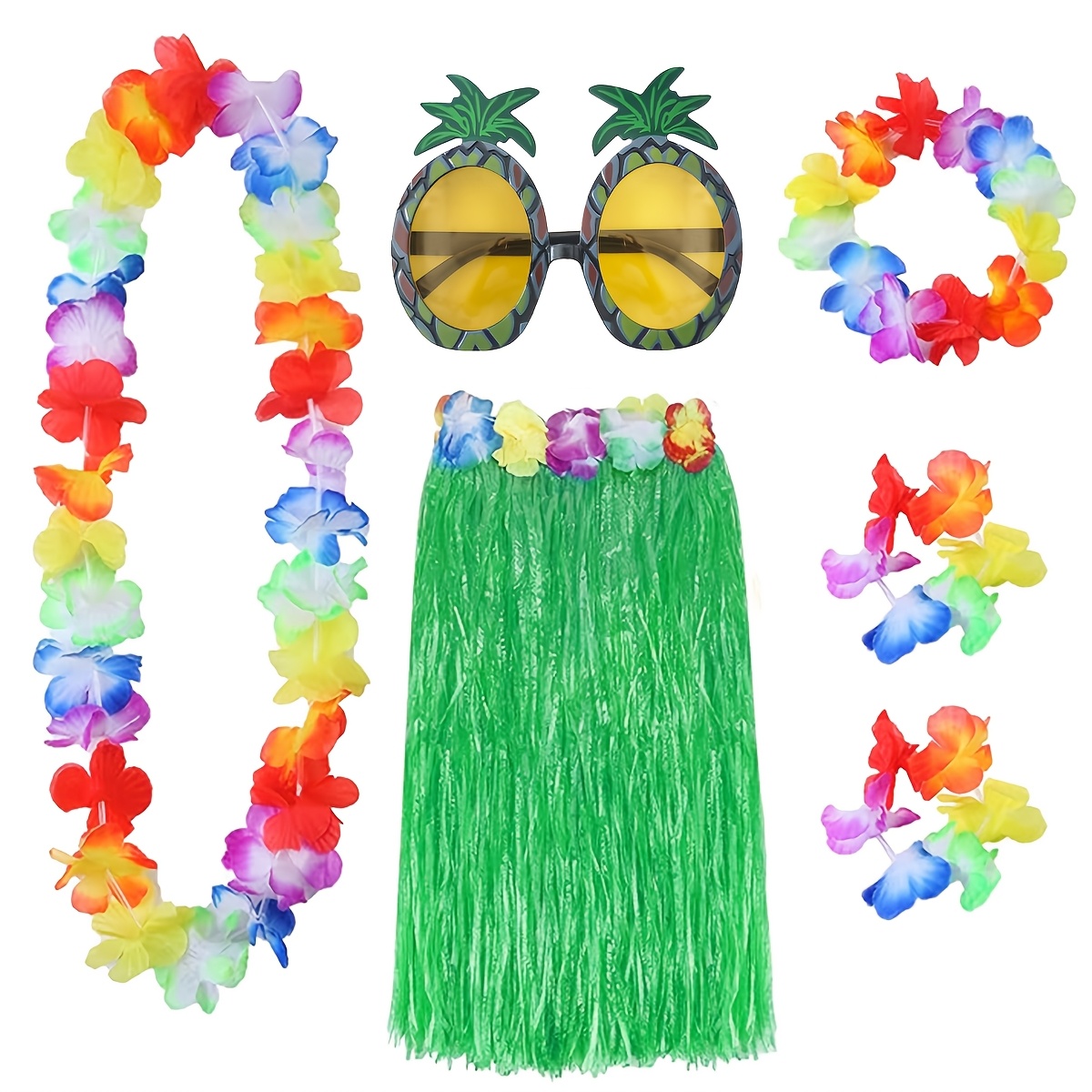 Falda Hawaiana De Paja Con Flores – Dos Largos: 75 Cm O 40 Cm, Ideal Para Fiestas Temáticas Y Disfraces