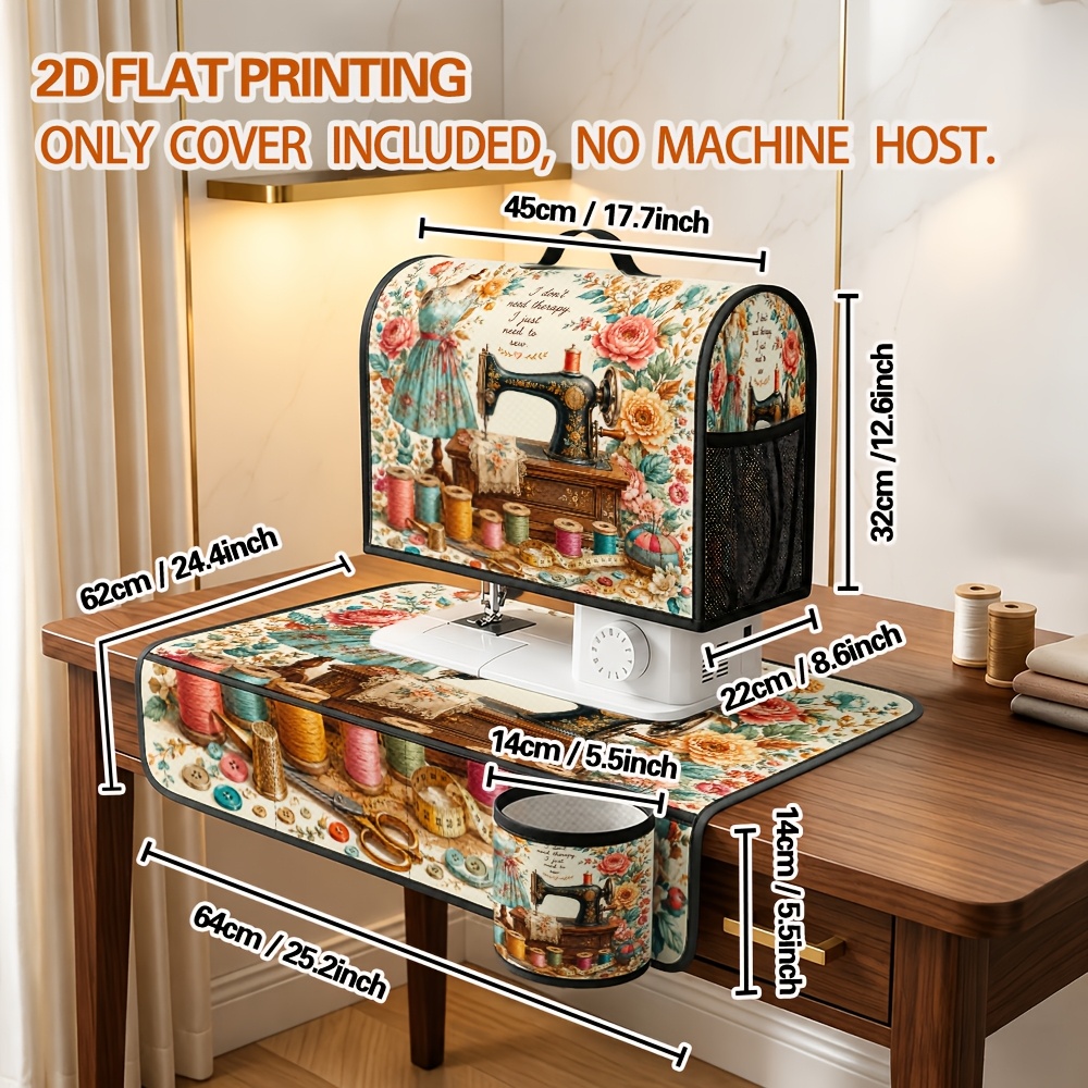 TEMU 2d Flat, Sewing Floral Pattern Sewing Machine Cover And Sewing Machine Pad For Table With Pockets, Storage Boxes & Organizers For Sewing Machine