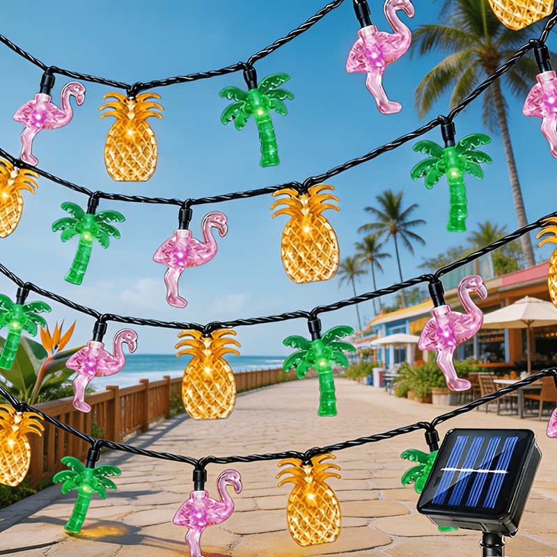 Solar Flamingo, Coconut Tree, Pineapple String Lights, Outdoor String Lights, 16.4-foot Solar String Lights, Suitable For Gardens, , And Tropical Style Decorative Lights