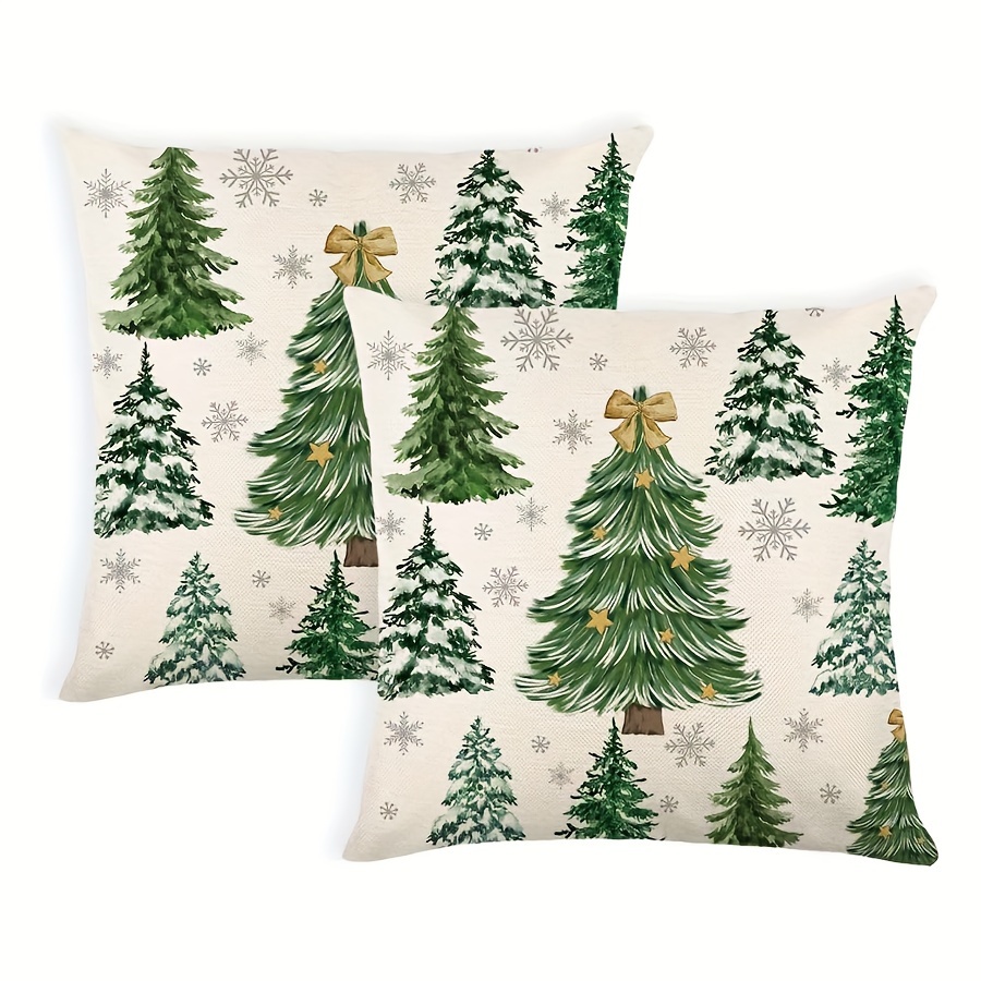 

2pcs, Christmas Pillowcase Gray White Throw Pillow Cover Christmas Tree Decoration Pillowcase Sofa Cushion Cover, Single Sided, Without Pillow , 16x16 18x18 20x20 Inch