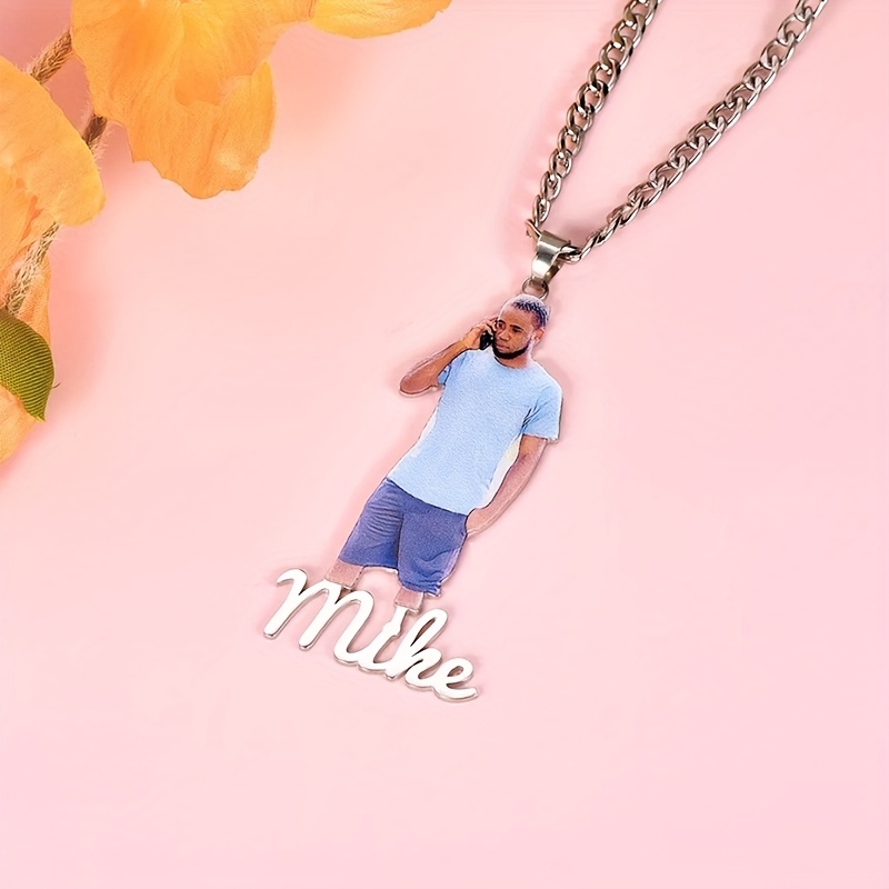 TEMU Personalized Photo Pendant, Customized Name Necklace, Men's And Women's Jewelry Gift, Personalized Image For Any Character, Suitable For Family