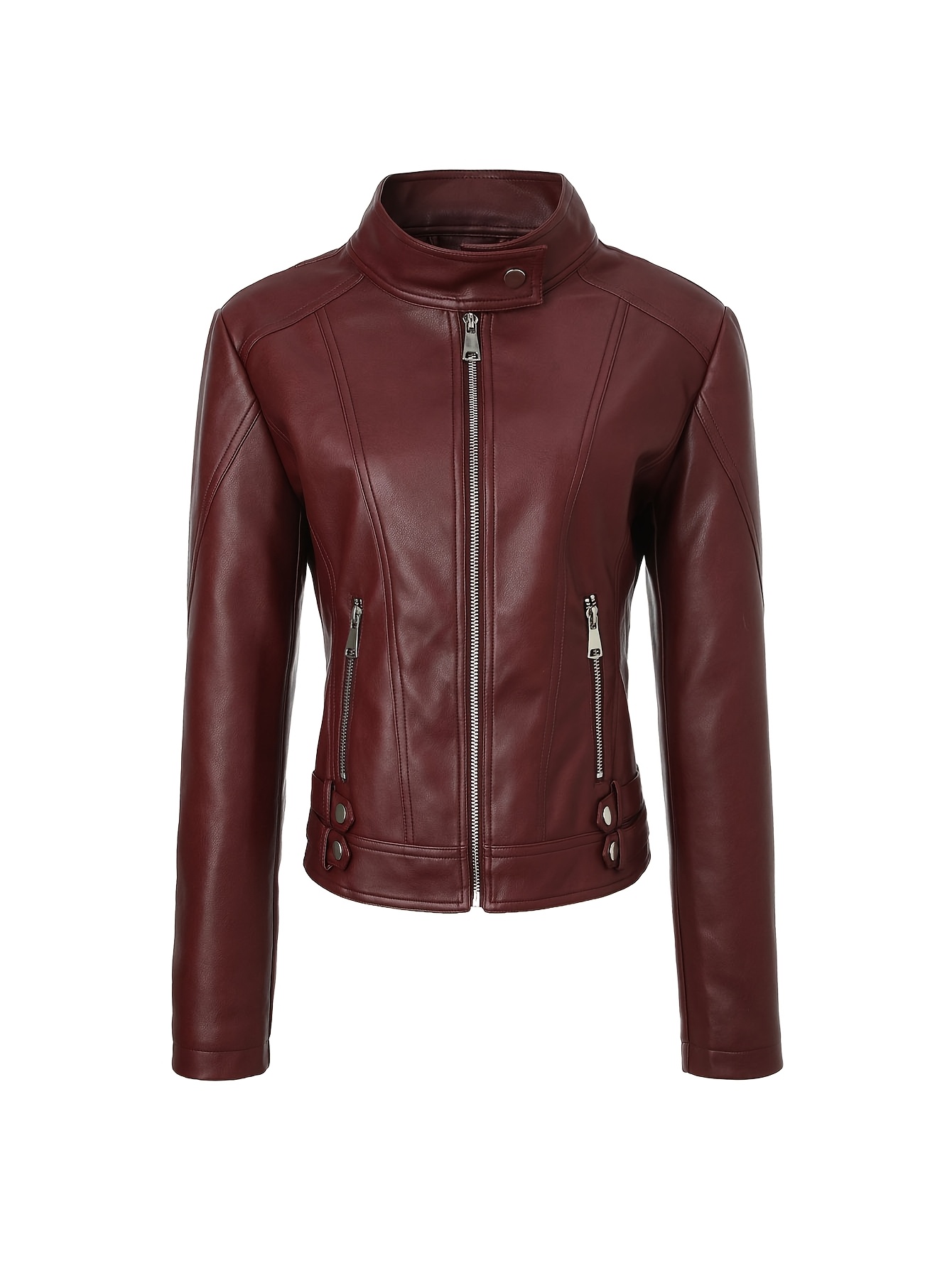 Womens Zip Faux Leather Motorcycle Jacket Faux Leather Stand