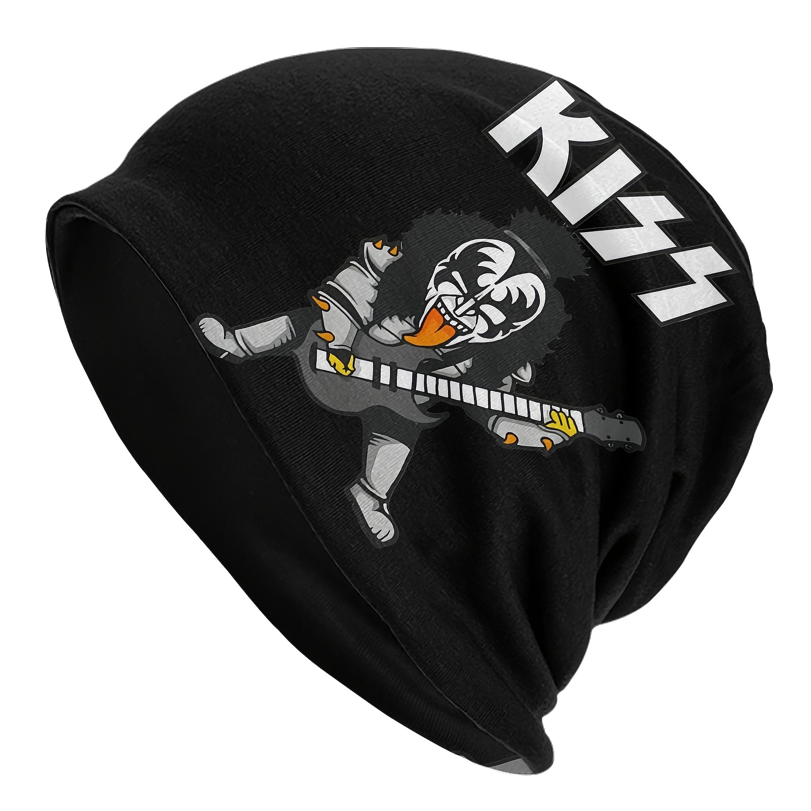 

1pc Kiss Cartoon Beanie Hat – Soft, Thin, Funky Black Bonnet With Design – Perfect Gift For , Sports, And Casual Wear