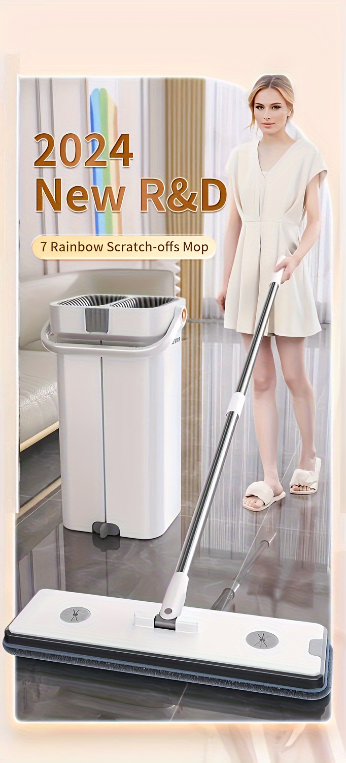 rainbow washable flat mop with bucket 2024 new model all in one wet dry mop home cleaning tool set plastic pp material suitable for living room bedroom bathroom kitchen details 1