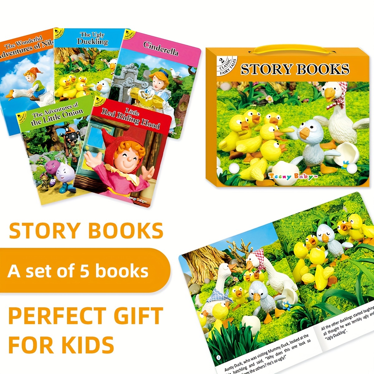 A Box Containing Five Bedtime Storybooks in English, a Gift Set of Early Learning Stories That Children Love.