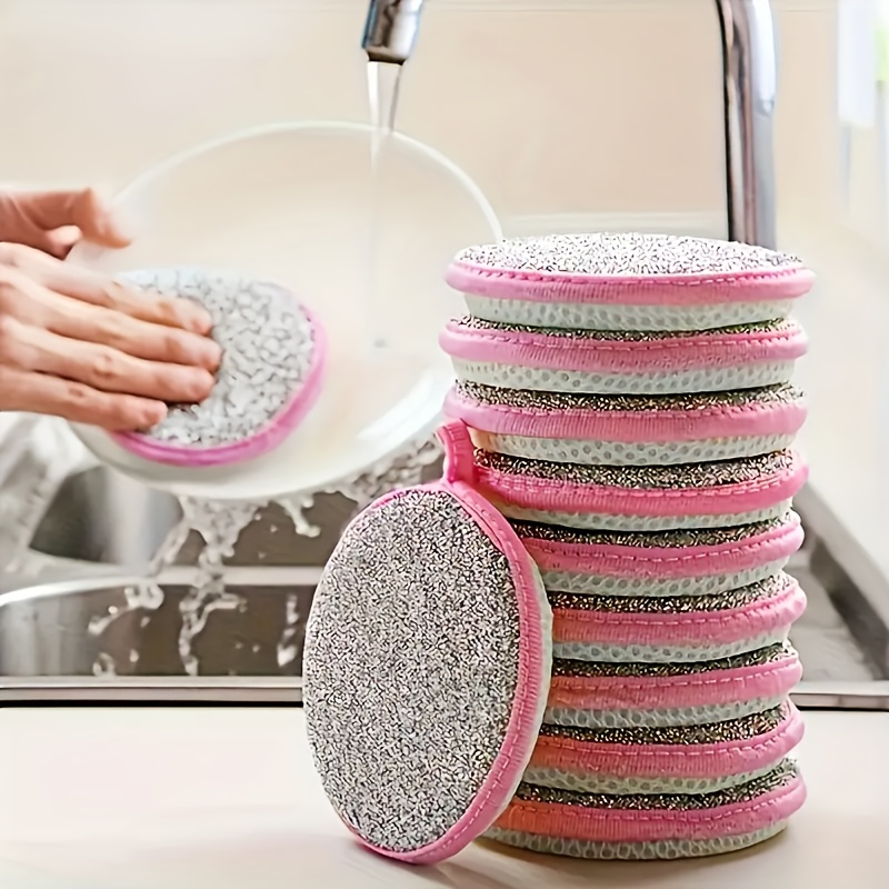 

5-pack Natural Sponge Scrubbers, Dual-sided Non-scratch Multipurpose Cleaning Pads For Kitchen, Bathroom, Outdoor, Wall & Furniture, Household Cleaning Supplies