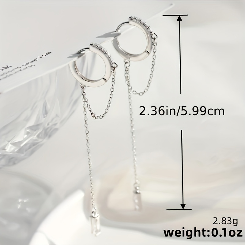 Women's Shiny Synthetic Zirconia Long Drop Earrings, Hip Hop Style