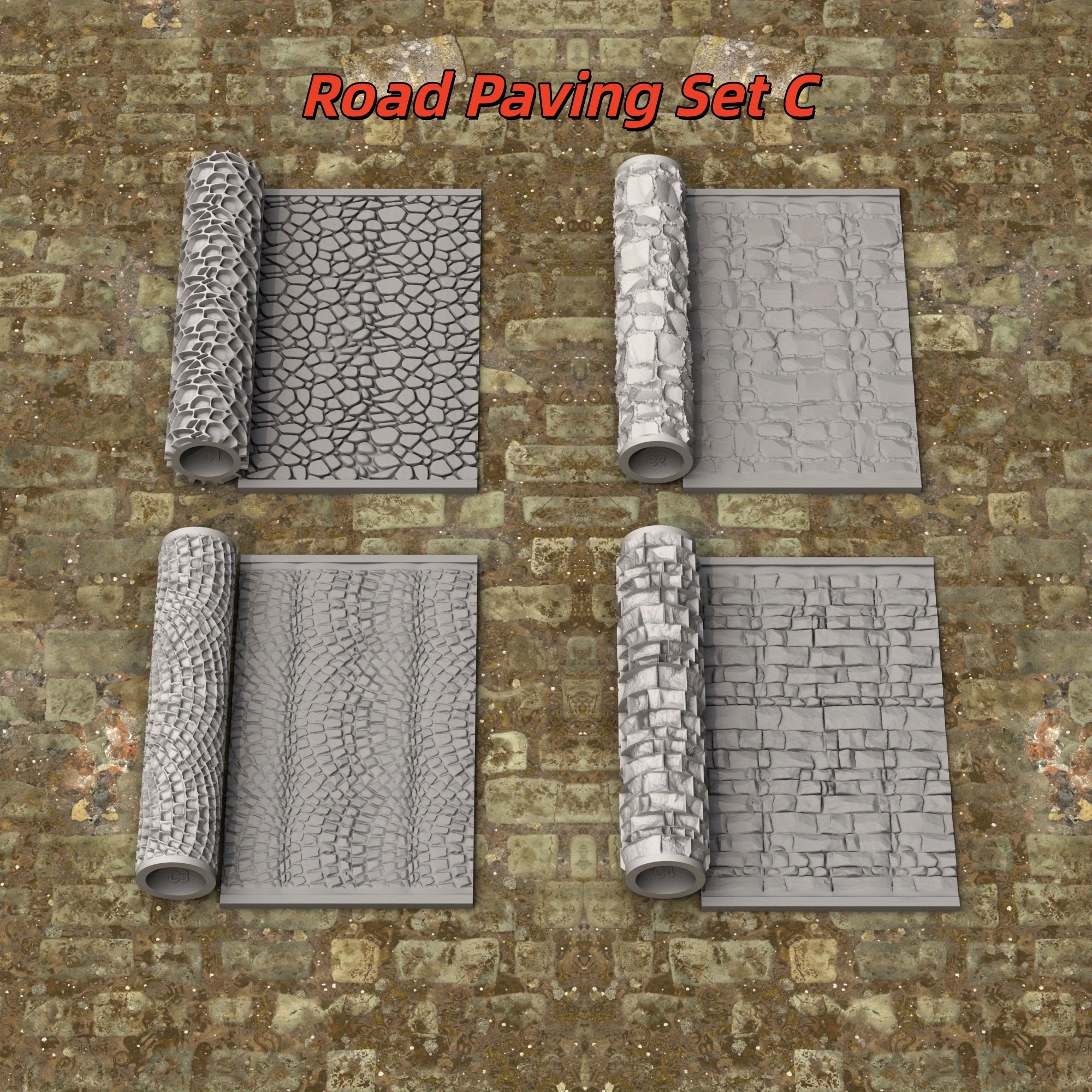 Professional Rpg Terrain Multi-scale Stone, Brick, Cobblestone, Sand And Mud Textures With Sturdy Roller For Foam/clay Tabletop Maps, Miniature Terrain Design (gray Modeling Accessory)