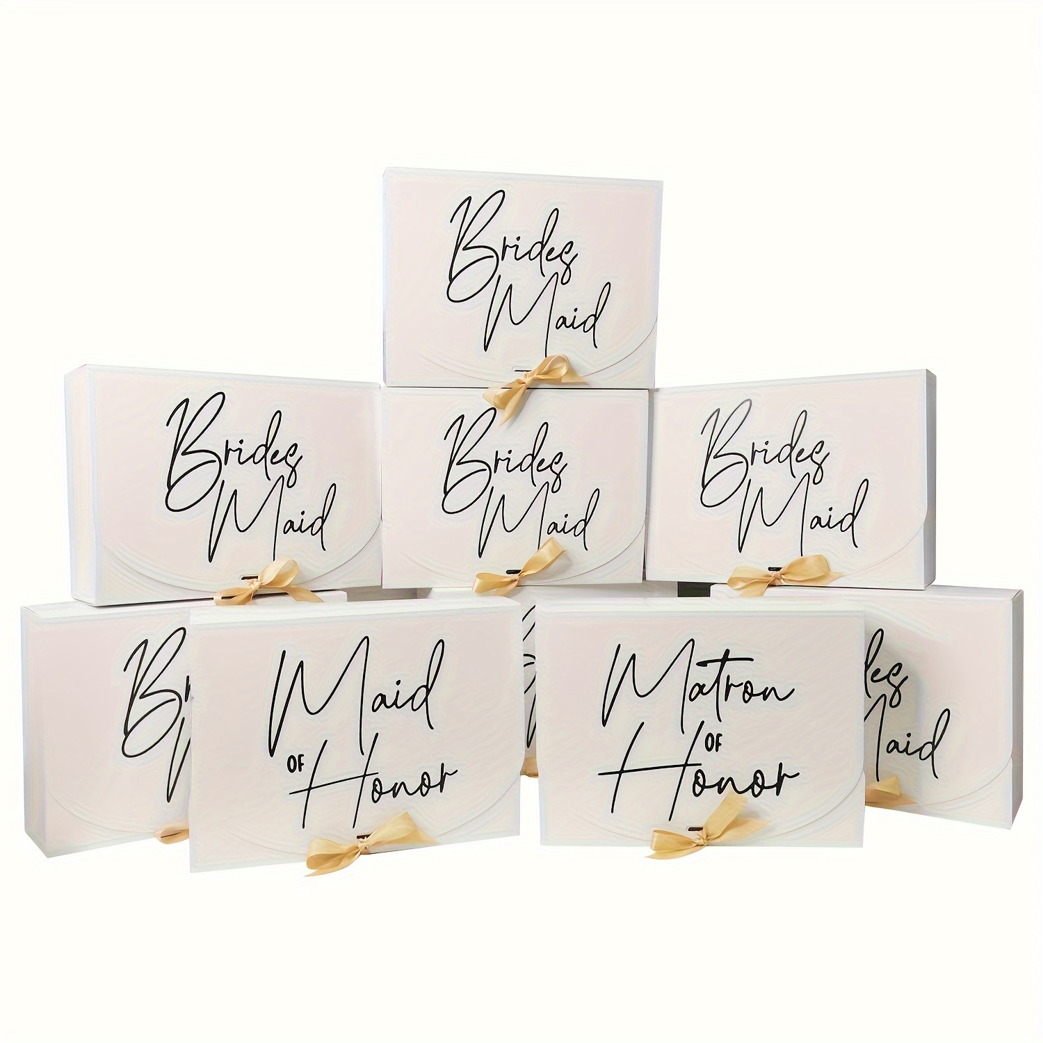 

10pcs White Bridal Party Gift Boxes With - Wedding Favor Proposal Box Set For Bridesmaids, Maid Of - Elegant Paper Keepsake Box For Bridal Showers, Engagements, Universal Holiday Gifts