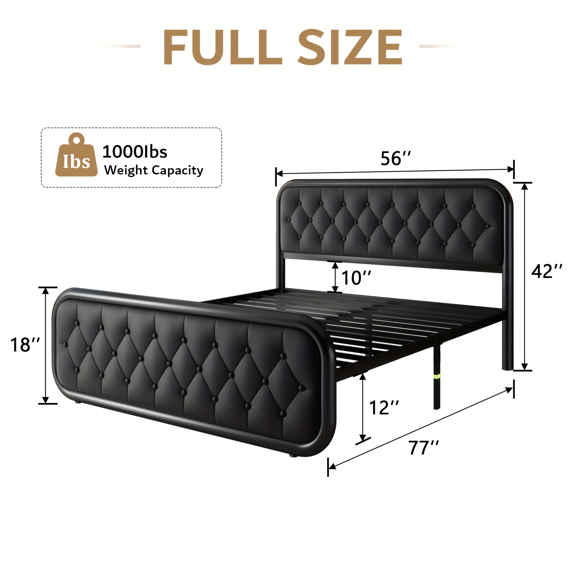 Metal Bed Frame, Platform Bed Frame with Faux Leather Headboard, Heavy-Duty Thicker Metal Steel Slats Support, 12'' Under-Bed Space, Easy Assembly - Image 4