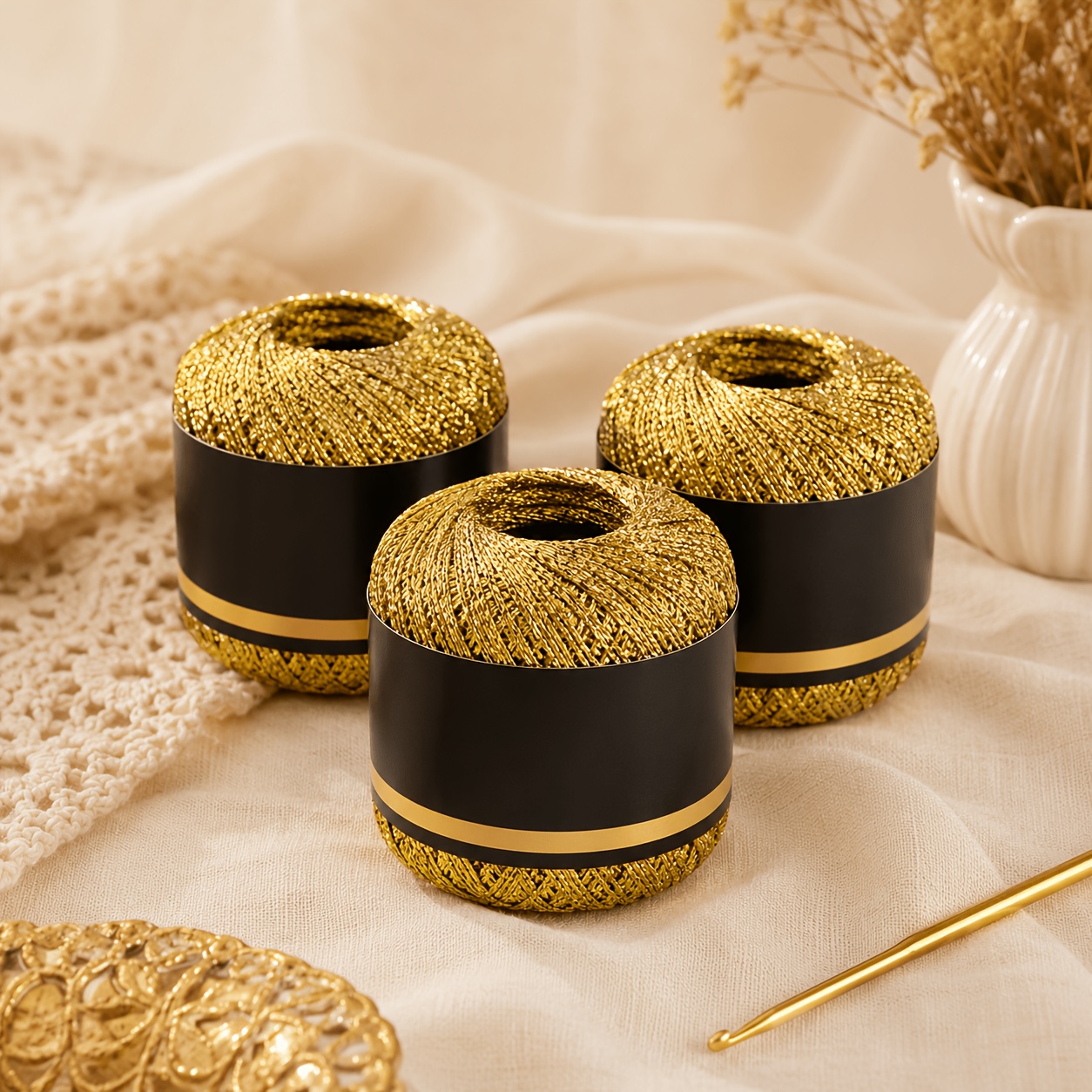 TEMU 3-teiliges Glitzergarn-Set, metallisch glitzernder Häkelgarn mit glänzendem Gold- & Silbereffekt, leichtes Dekorgarn für Geschenkverpackung,