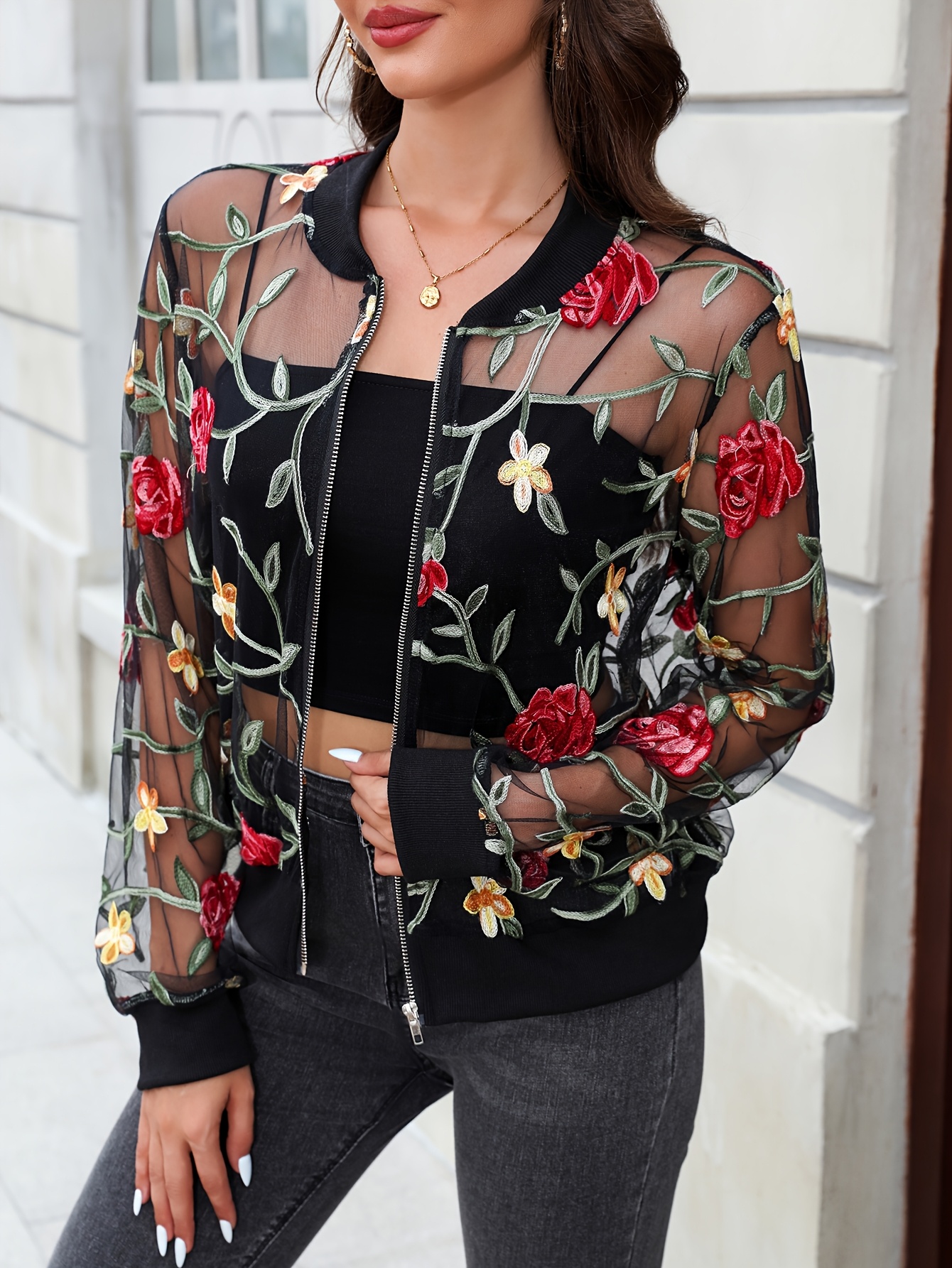 womens plus size floral embroidery hollow long sleeve stand Temu