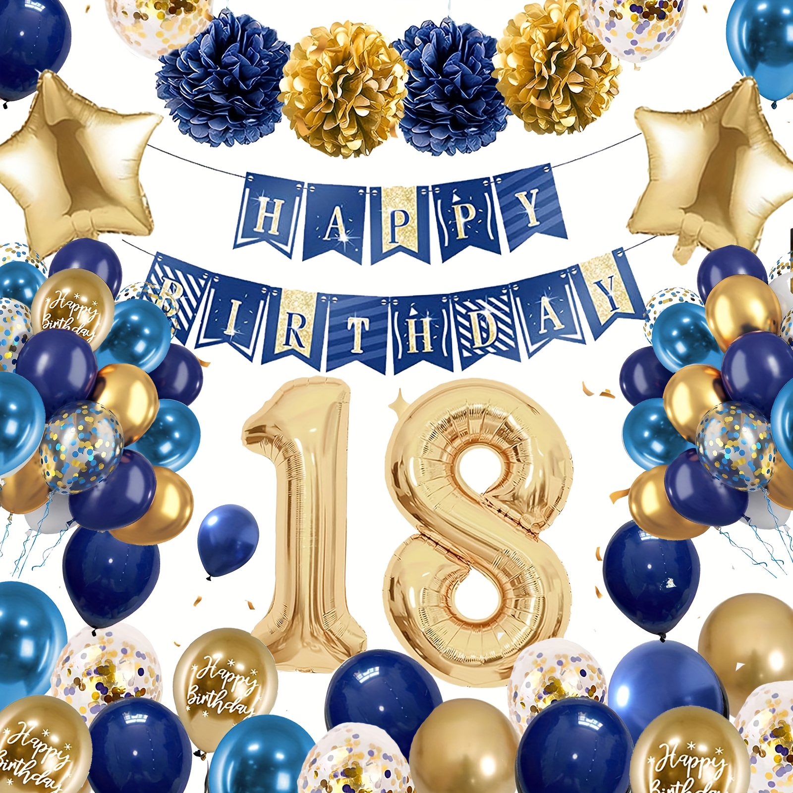 Navy Blue Birthday Set, 18th Birthday Gift Set, Adult Gift For And, Birthday Party Decoration Set, Happy Birthday Balloon Decoration, Paper Flower Decoration, Banner Decoration