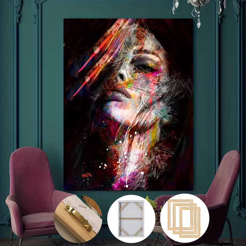 

1pc Framed Abstract Graffiti Woman Canvas Printed Poster, Framed, Modern Art High-definition Pictures, Living Room And Bedroom Decoration Painting