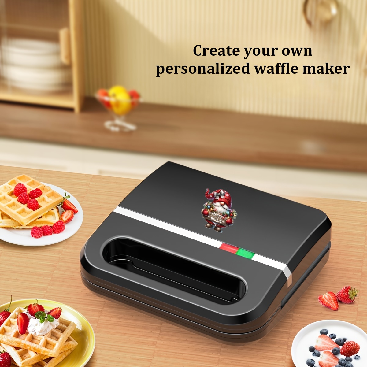 컴팩트 멀티펑션 와플 메이커, 장식 액세서리 포함 - 빠른 가열, 터치 컨트롤, 1000w 전기 아침 식사 & 케이크 메이커, 논스틱 플레이트, 가정용 이상적 - 블랙 세부 정보 4