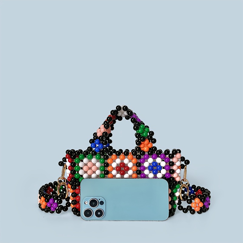 new beaded bag colorful beads square woven design popular - Temu