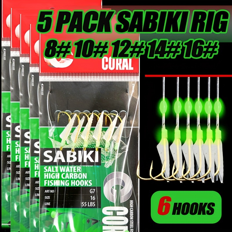 

Takbas 5 Packs Sabiki Rigs, Fishing Flasher Bait Rigs, Glow Fishing Beads, High Carbon Hooks For Freshwater And Saltwater