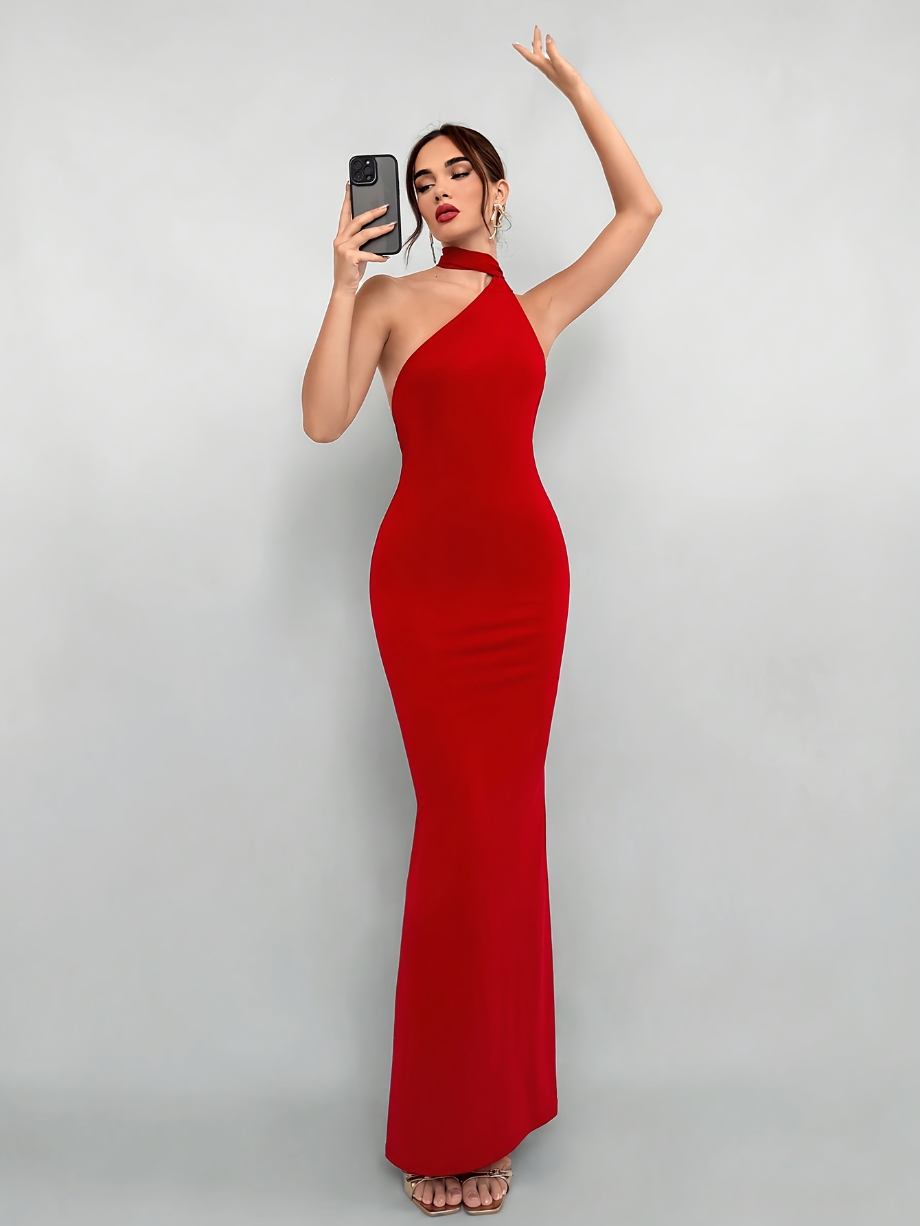 womens solid red backless halter dress party dress ladies