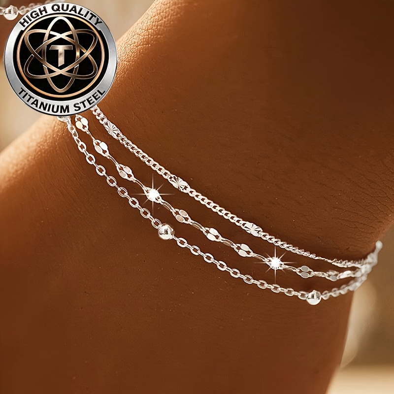 TEMU Bracelet à rangées de perles entretoises de lèvres et croix en acier de - Bracelet à breloques de lèvres, élégant et stylé - à perles en 3