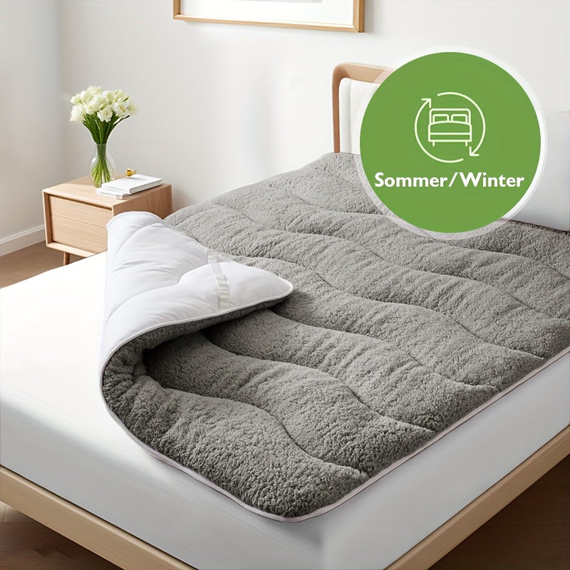 Image of Plush Padded Mattress Topper, Double-sided Style, Warm In Winter And Cool In Summer, Cloud-like For A ', Soft And Skin-friendly Fabric, Non-slip And Suitable For , Machine Washable, And Easy To Store.