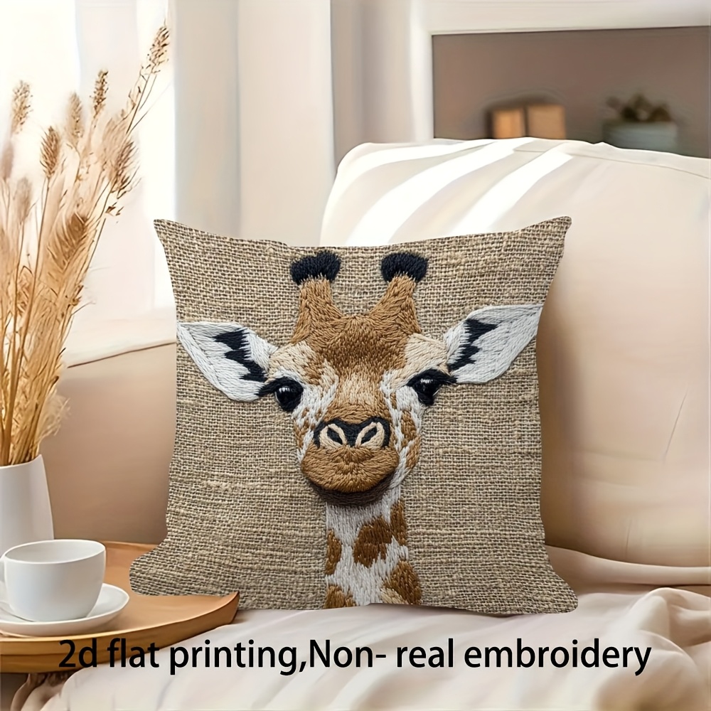 TEMU 1pc 2d Printed Giraffe Pattern Pillow Cover - Single-sided Peach Light Beige Decorative Cushion Case, 45x45cm, Zipper Closure, Machine Washable,