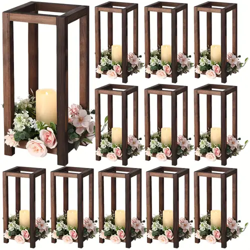 12pcs wooden wedding lantern centerpiece integrated rustic wedding candle holders for rustic wedding table decoration farmhouse candle lantern for table fireplace wedding 12 99 inch high