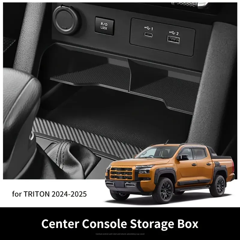 Smabee Center Console Armrest Storage Box – For Mitsubishi L200 Triton 2024-2025 (ABS Black)