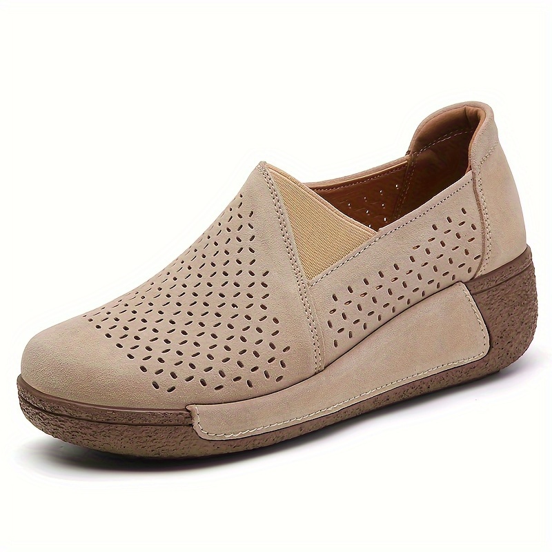 Sapatos Femininos Casuais de Verão com Salto Anabela Vazado e Sola Grossa, Tênis Femininos