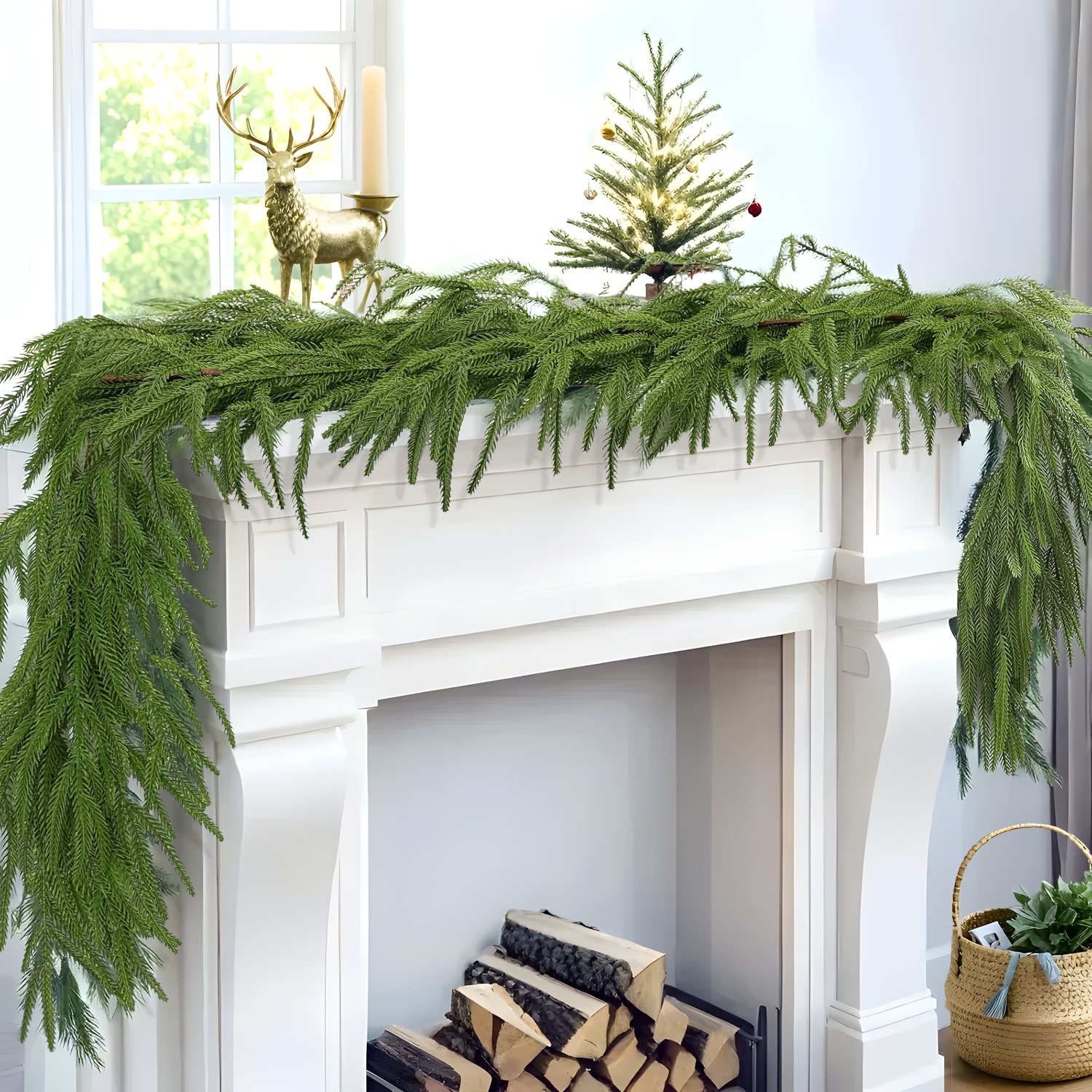 

6ft Artificial Garland, Realistic Green Vine, Rubber Material, For Christmas, Dining, Fireplace & Outdoor Decor