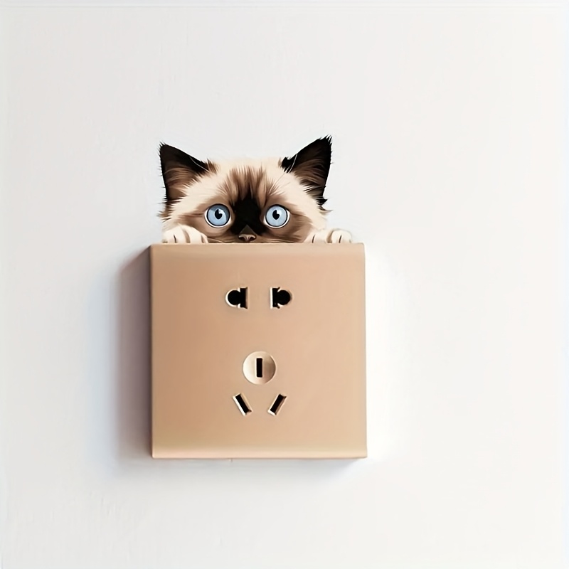 Image of 1pc Cute Kitten Animal Print Switch Sticker, Easy-to-paste Home Decor Wall Stickers, Suitable For Decorating Family Rooms, Living Room, Bedroom And Kitchen