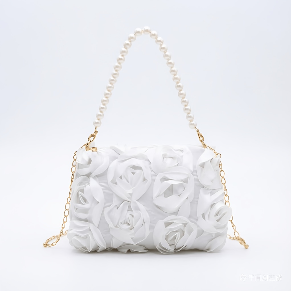 [Women's Evening Handbag] A Stylish New Women's Evening Handbag Featuring an Elegant Rose Flower Design. It Comes with a Metal Chain That Allows for Shoulder Or Hand Carrying, Making It Versatile for Shopping, Casual Outings, And Evening Events