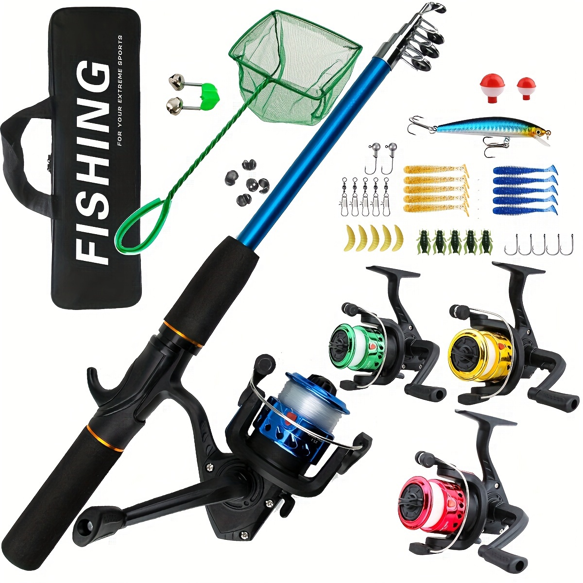 

Complete Fishing Kit With Telescopic Rod & Reel - Includes Baits, Hooks, - Medium-light Power, Design For Family , Fishing Accessory