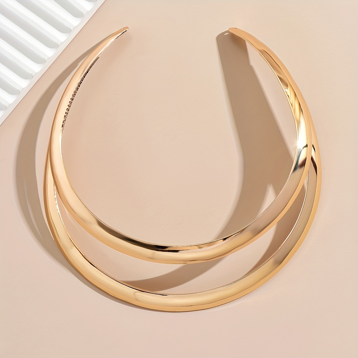 Dual Layer Open Cuff Choker Necklace, No Plating