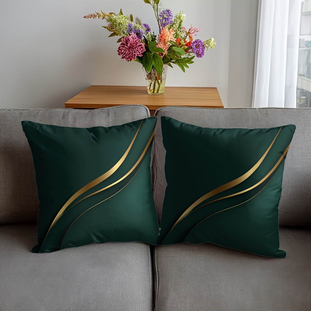TEMU Parure de 2 taies d'oreiller imprimées 2D, luxe léger vert foncé avec dorées, style moderne. Convient pour canapés, chambres, bureaux et