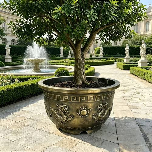 oversized 27 5 23 inch 90 50 liter heavy duty planting tools and flower pots with crack resistant resin pots with high strength design no drainage holes or with drainage holes decorated with raised embossed bronze patterns