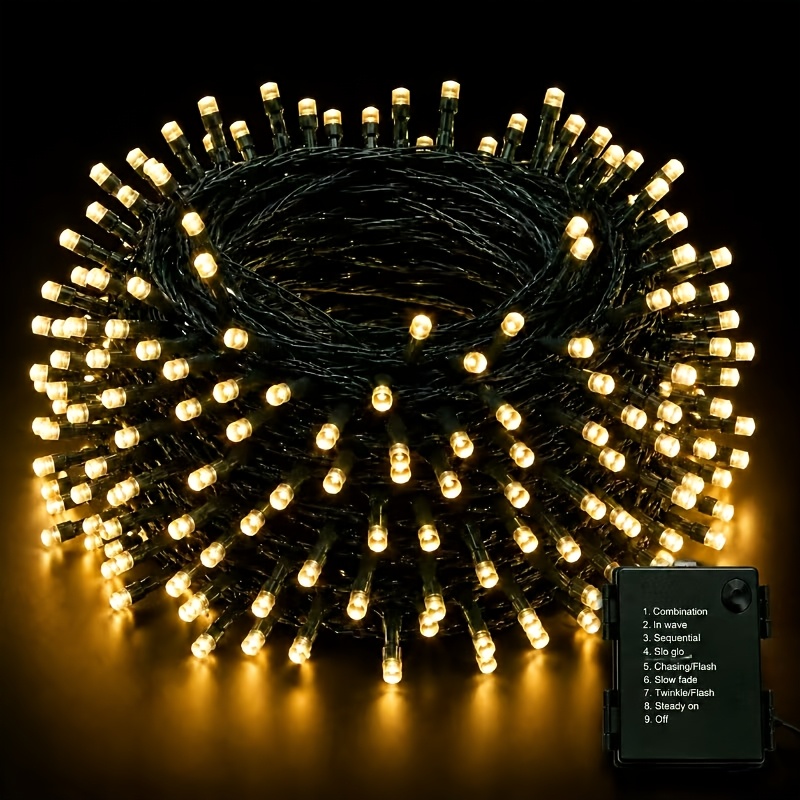 TEMU Guirnalda de luces LED de 50/100/200 por paquete, disponible en colores y , a pilas, con 9 de iluminación. Adecuada para árboles de Navidad de