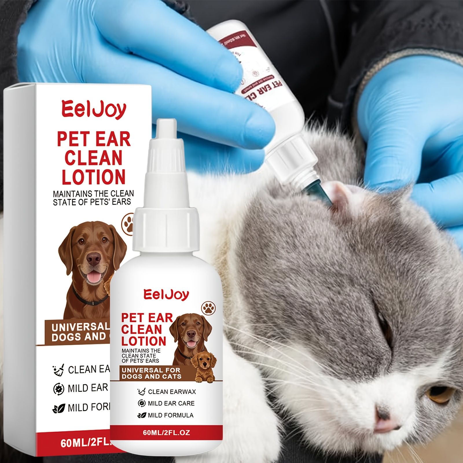 Eeljoy Pet Ear Cleaning Care Liquid, Cleans Ear Dirt Buildup Keeps Ear Canals Dry Long-Lasting Protection Universal for Cats And Dogs Gentle Cleaning Formula Plant Extract Deep Cleaning Effective Cleaning Recommended for Pet Families