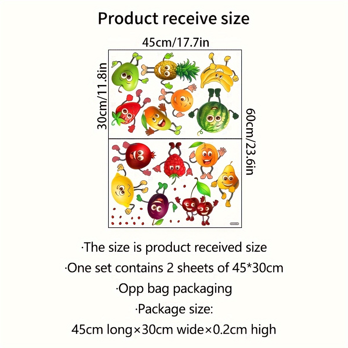 Image of A Set Of 2 (30*45cm*2pcs) Fruit And Decoration Wall Stickers Living Room Bedroom Bathroom Home Background Decoration Self-adhesive Wall Stickers Ms8093-nh