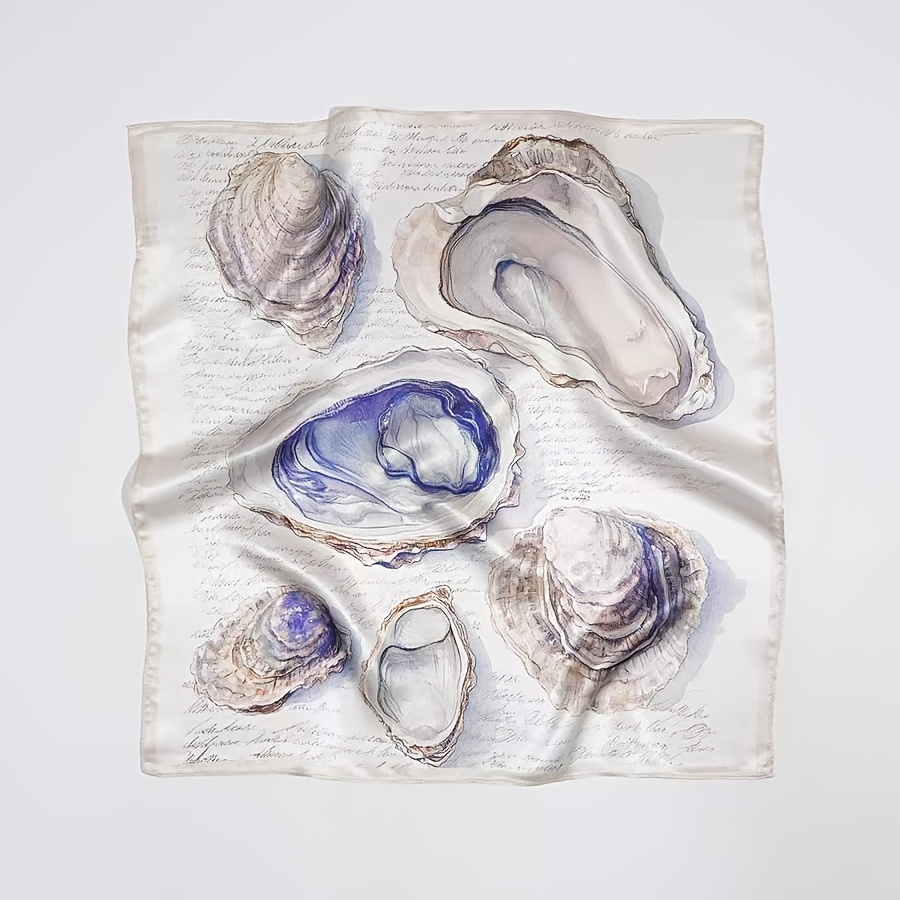 TEMU 100% Silk Vintage Oyster Sketch Scarf: 100% Premium Silk, Exquisitely, Smooth And , Natural Warm Soft Light, Lightweight And , Suitable For .