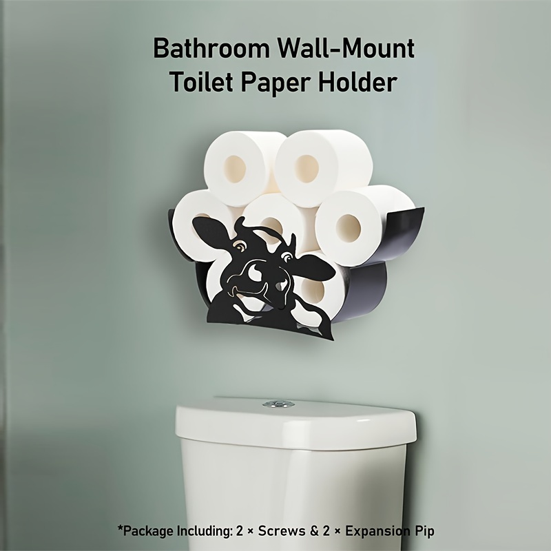 Dekorativer Toilettenpapierhalter Mit Kuh-Motiv – Schwarzer Metall-Halter Für 8 Rollen, Wandmontiert, Für Bad Oder Gäste-WC