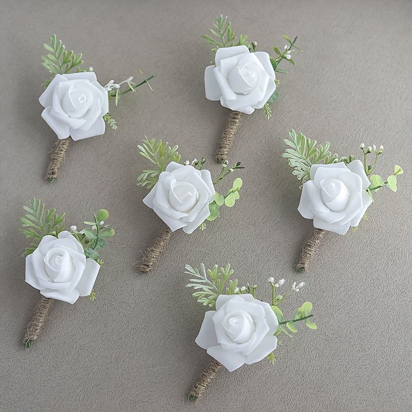 E-shop 6er-Set Schaumstoff Rosen Boutonnieren - Hochzeit Bräutigam Boutonniere Corsage, Braut Brautjungfern Blumenstrauß Künstliche Blumen für