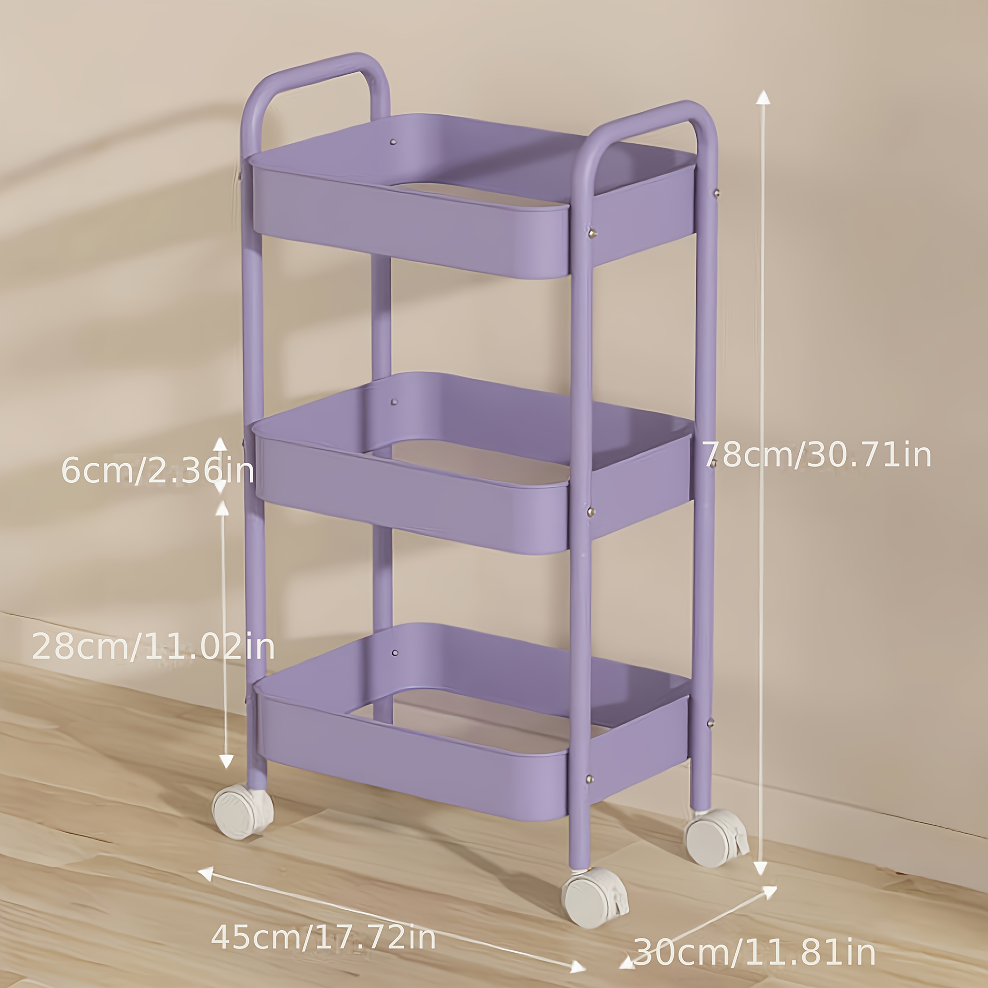 TEMU Rolling Metal Storage Cart - Durable Wheeled Storage Bin, Suitable For Kitchen, Bathroom And Dormitory - Pink, White, Purple - Perfect For