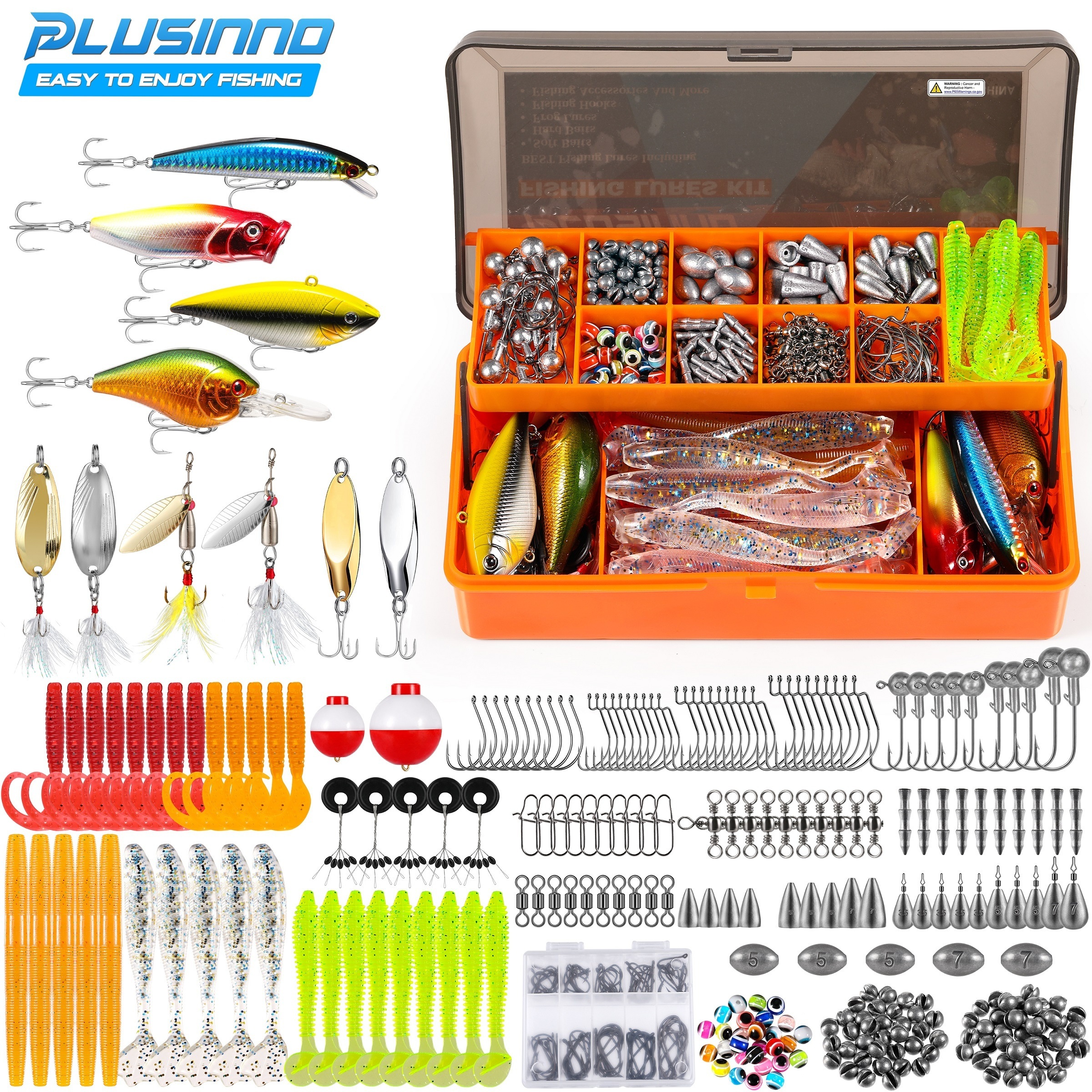 

Plusinno 353 Pcs Fishing Lures, Upgrade Fishing Tackle Box With Tackle Included, Crankbaits, Hooks, Weights, Other Accessories, Fishing Lure Bait Gear Equipment Kit Gift For Men Freshwater Bass