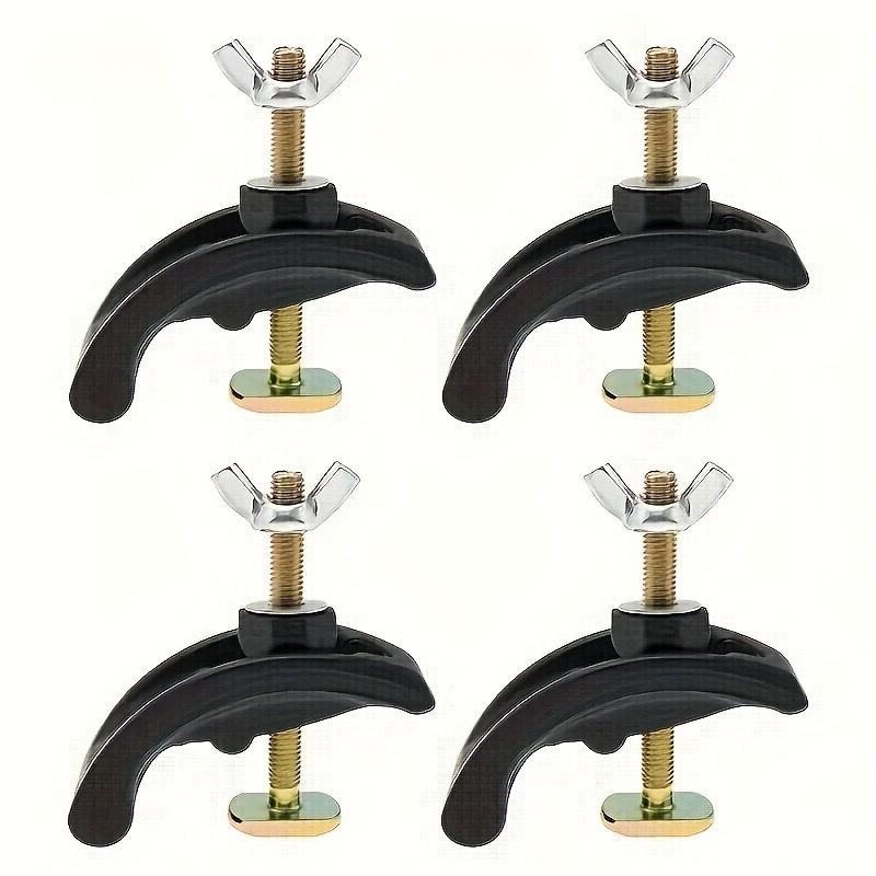 Image of 4 Black, Durable Arc-shaped Clamping Plates Made Of Nylon, Featuring T-shaped Track Clamps With Adjustable Knobs, Ideal For Woodworking And Metalworking, And Very