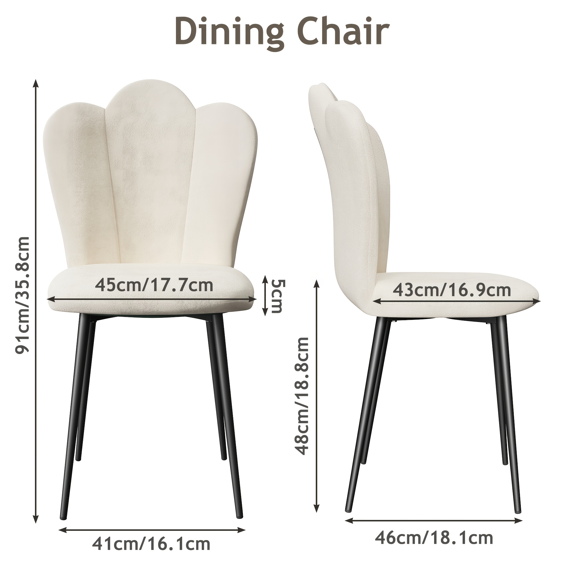 Set Of 2 Modern Velvet Dining Chairs, Upholstered Mid-century Style, Armless Accent Chairs With Metal Legs, Suitable For Living Room, Kitchen, Or Café (2pcs, White)
