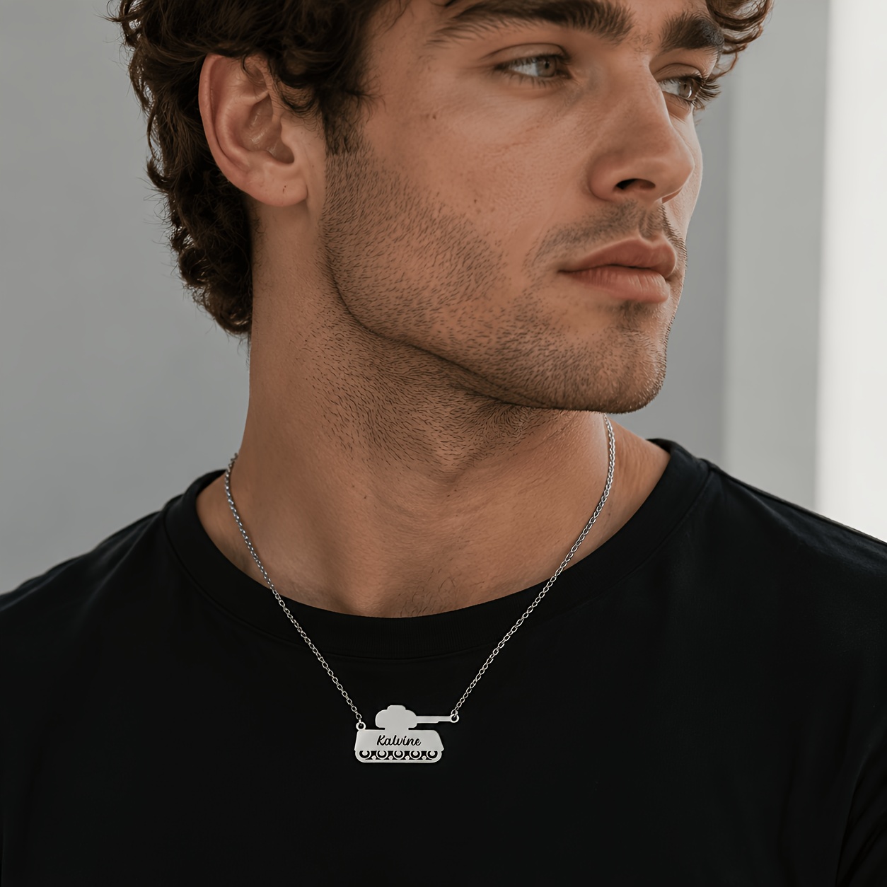 Custom 18K Gold Plated Tank Name Necklace