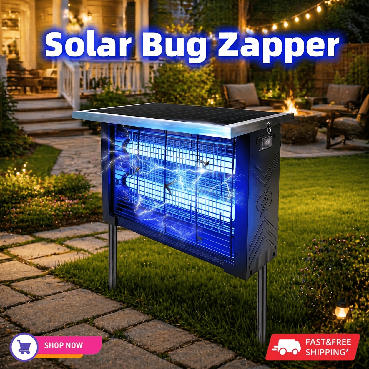 solar powered outdoor insect killer 4500v electric shock insect killer wireless portable camping insect killer with panel sensor moth trap fly killer electric shock trap   home patio and backyard