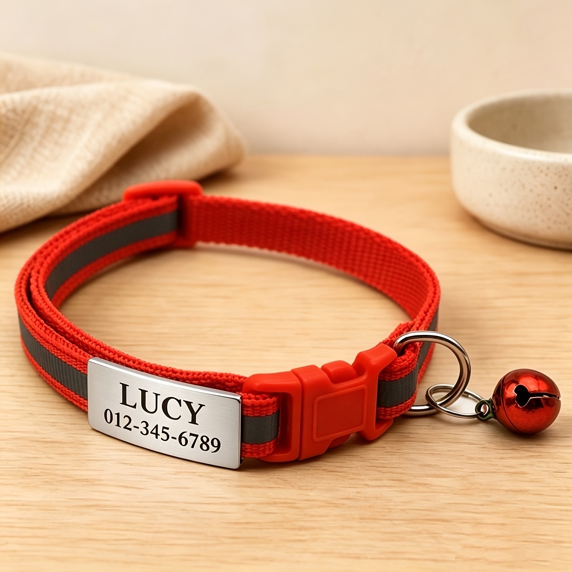 TEMU Customizable Reflective Cat Collar , Pet Kitten Collar With Pendant, Engravable Cat Id Tag With Pet's Name - For Your Pet!