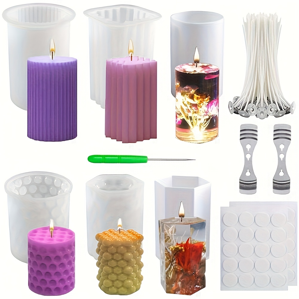 TEMU 6pcs Silicone Candle Molds Set For Candle Making, Bubble Pillar Candle Mold, 3d Hexagonal Cylinder Candle Mold, Silicone Mold For Soy Wax, Soap,