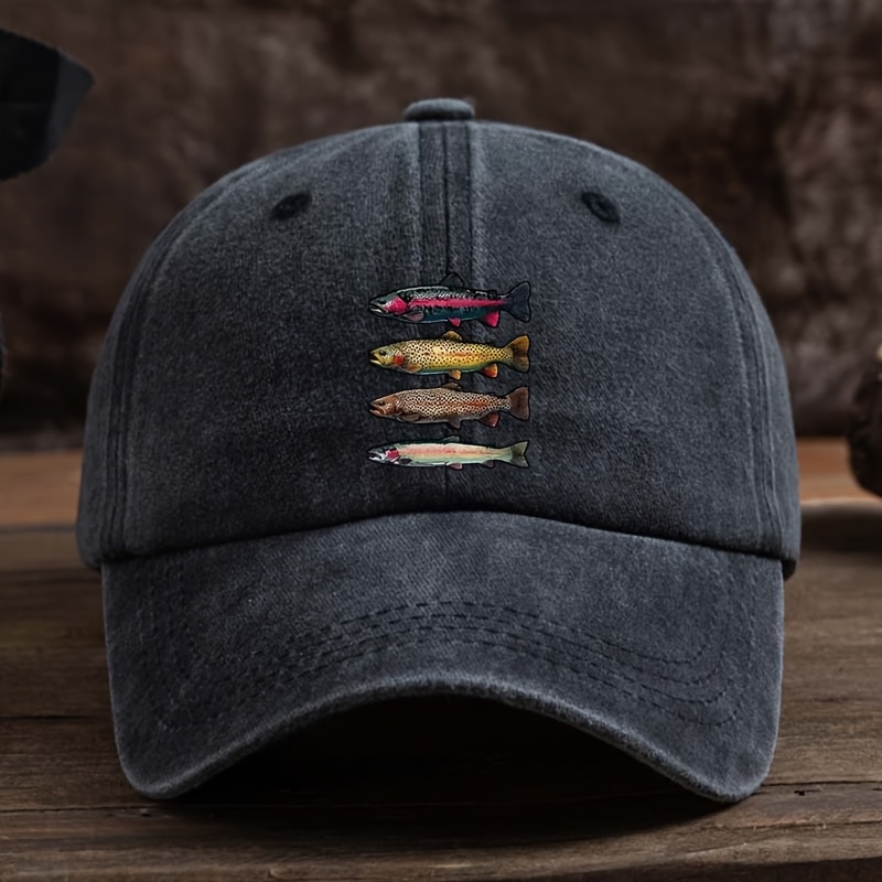 TEMU A Stylish And Versatile Baseball Featuring An Interesting Print Of 4 Fish, Men's Outdoor Wear